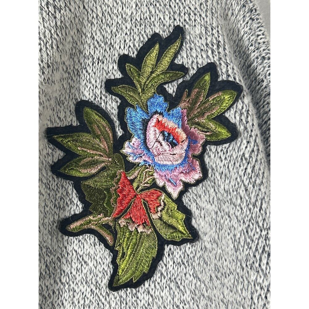 Hail3y:23 Cardigan Sweater Medium PETITE Gray Hooded Applique Embroidered Pocket - Picture 9 of 15